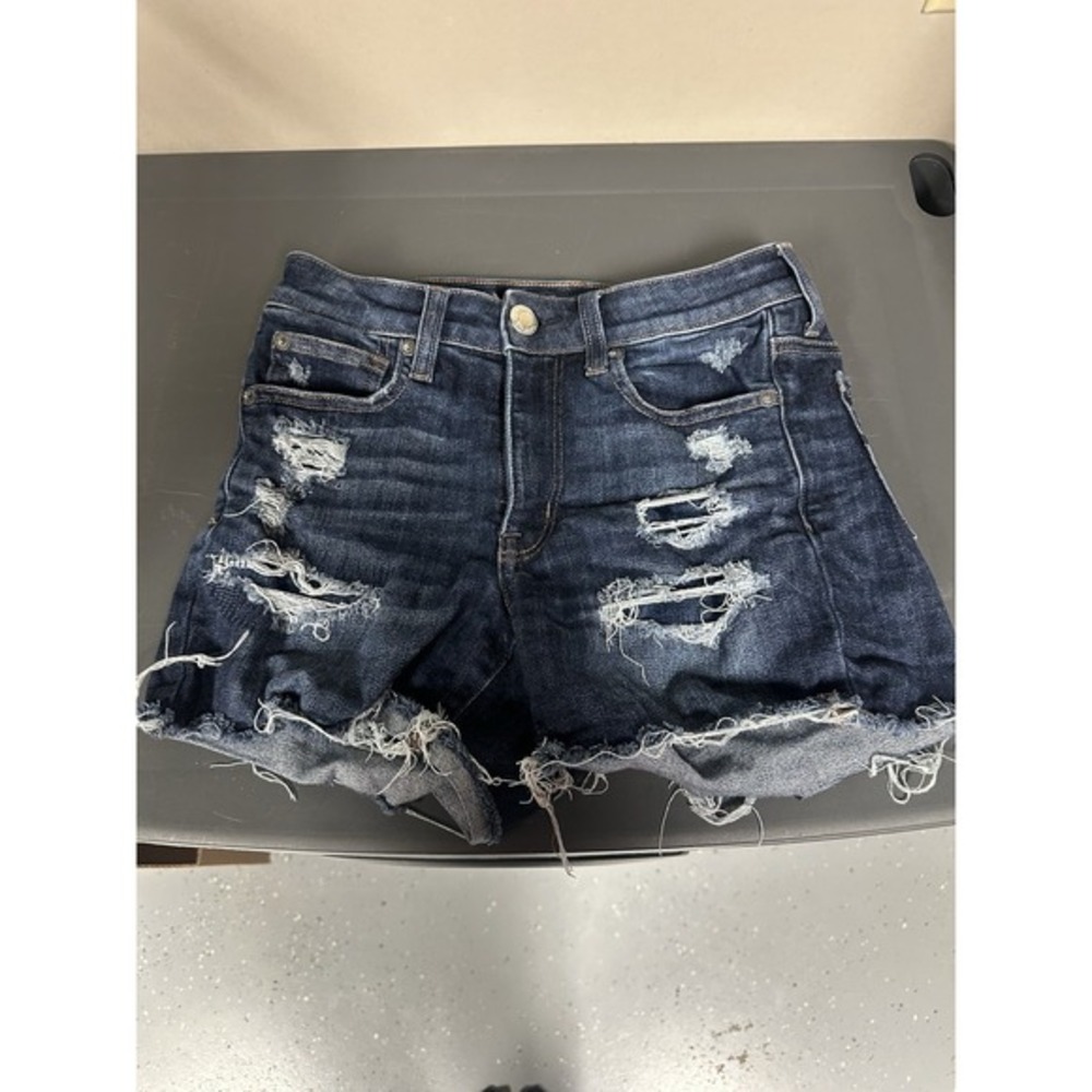 American Eagle Shorts Womens 2 Blue‎ Denim Hi-Rise Shortie Distressed Frayed